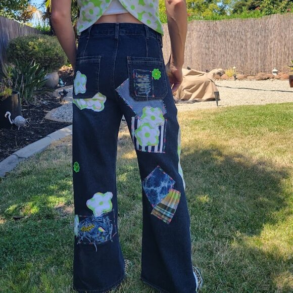 French Connection Upcycled, Patchwork Jeans & Top By ThreadsReclaimed - Picture 3 of 17
